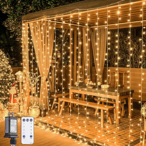 JMEXSUSS 300 LED Remote Control Christmas Curtain Lights, Warm White V64841