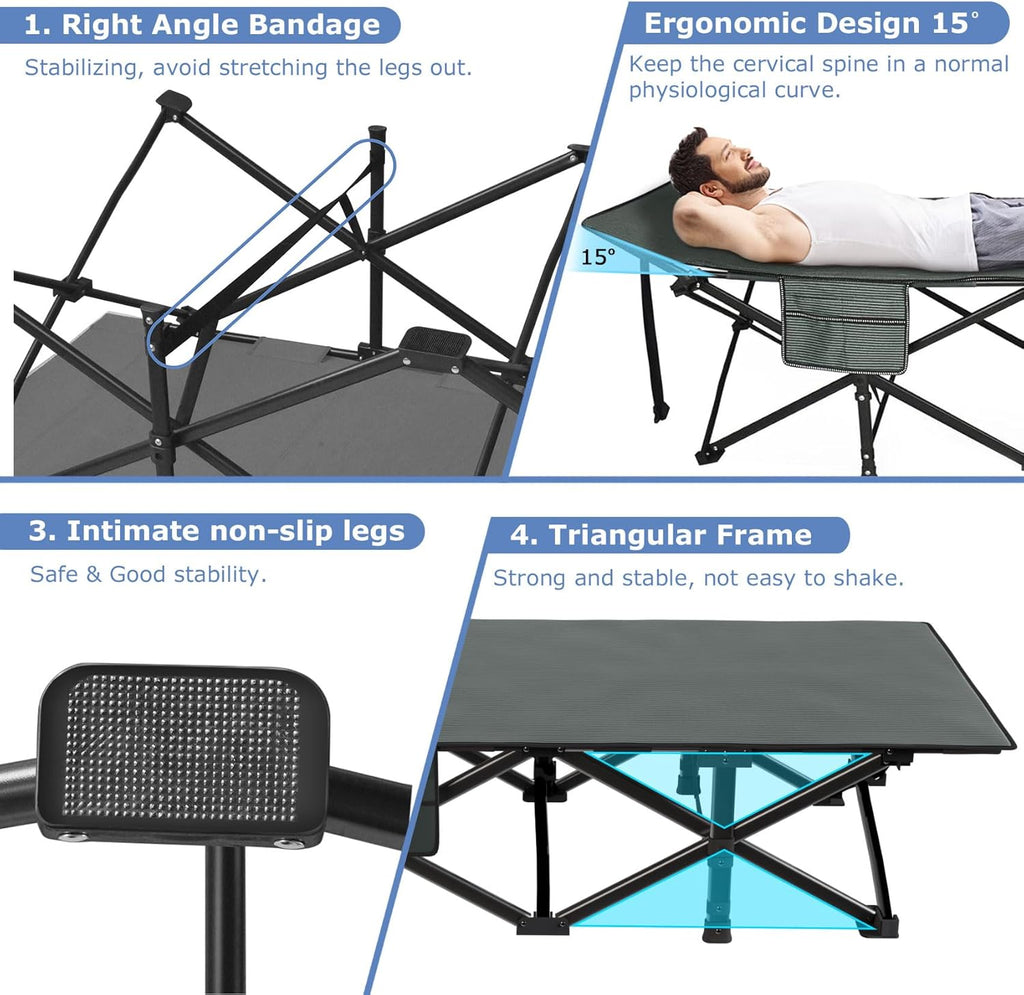 ZENPETIO Camping Cot for Adults with Thick Mattress, Heavy Duty, 500LBS Capacity R9698