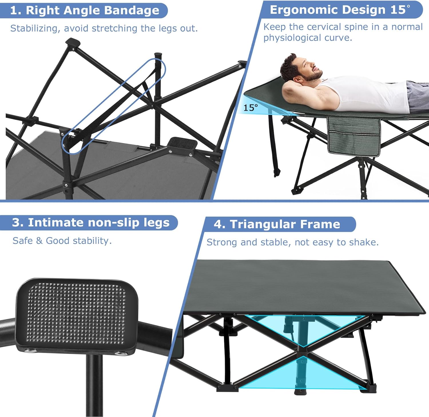 ZENPETIO Camping Cot for Adults with Thick Mattress, Heavy Duty, 500LBS Capacity R9698