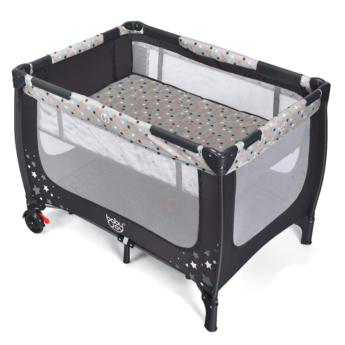 HONEY JOY Pack and Play, Foldable Baby Playard with Bassinet, Gray D272491