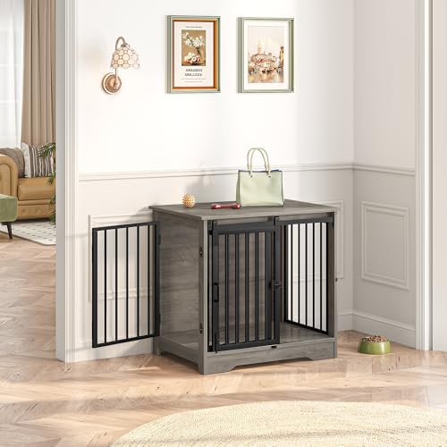 Dog Crate Furniture with Barn Door for Small Medium Dogs, Rustic Brown P911