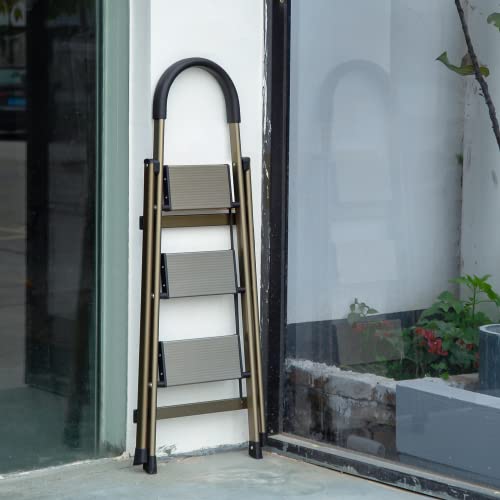 Magshion Aluminum 3-Step Ladder Folding Step Stool with Padded Grip, 331lbs Capacity, Gold P886800