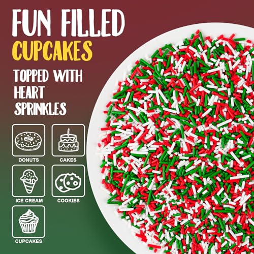 Christmas Sprinkles Bulk 1 lb - Red White Green Round Baking Toppings O347849