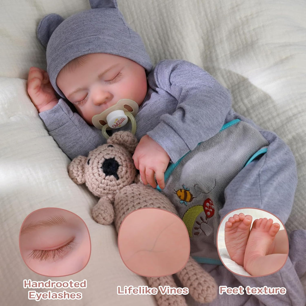 JIZHI Lifelike Reborn Baby Doll Noah - 17 Inch Realistic Vinyl Baby Boy with Feeding Kit F327