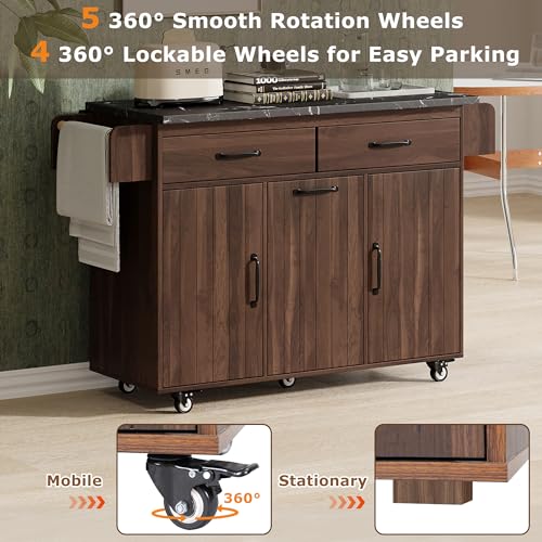 Kitchen Island Cart with Trash Can Storage and Drop Leaf B558974
