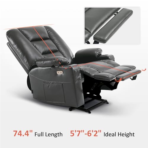 MCombo Small Power Lift Recliner Chair with Massage and Heat, Faux Leather, Dark Brown E441
