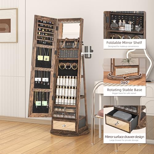 Jewelry Armoire with LED Light and Full-Length Mirror, White J9095
