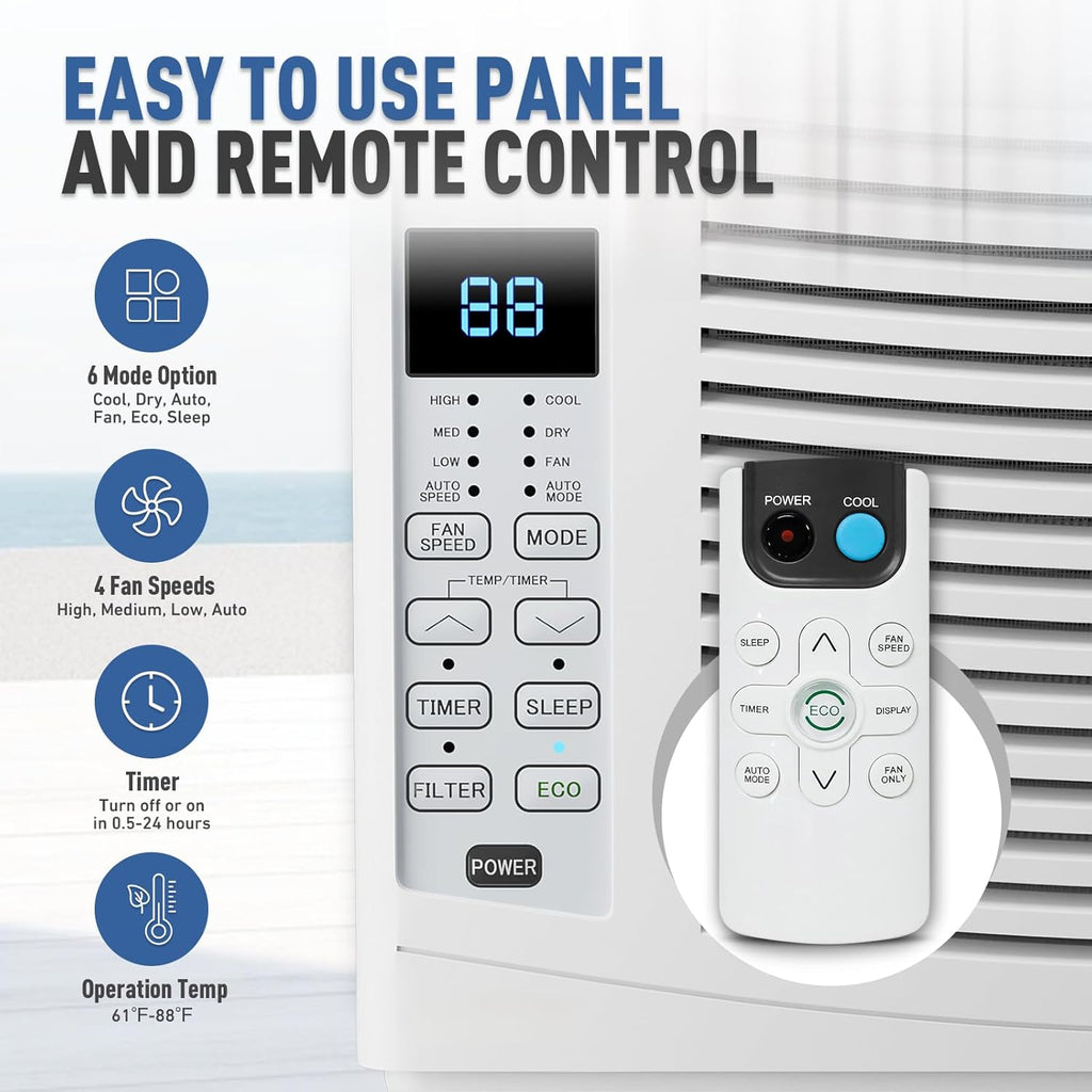 6000 BTU Smart Window AC with Remote Control for Rooms up to 250 sq.ft. R68819