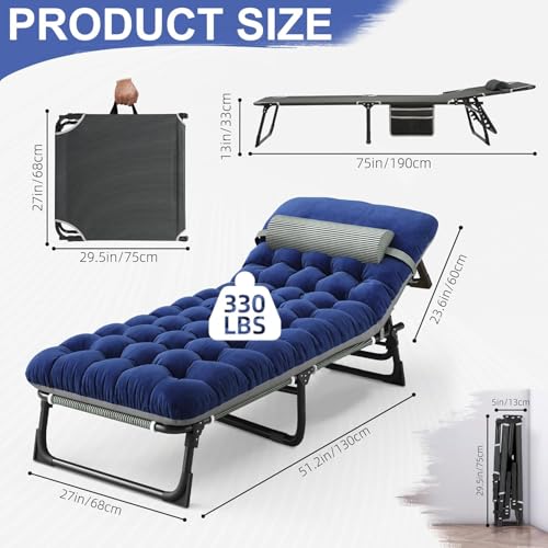 Folding Chaise Lounge Chair with Mattress, 6-Angle Adjustable, Gray M664250