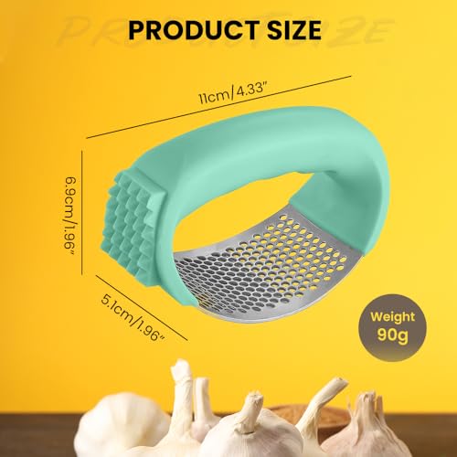 Stainless Steel Garlic Press Rocker with Peeler and Cleaning Brush, Black S334