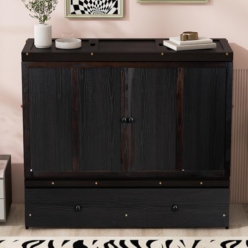 Harper & Bright Designs Full Murphy Bed with USB Charging Station and Storage, Espresso D408638