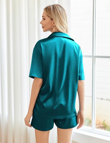 Ekouaer Women's Silk Soft Sleepwear Short Sleeve Button Down Pajama Set H54499