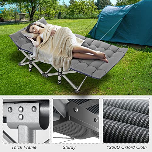 ABORON Folding Camping Cot with Mat for Adults, Heavy Duty Outdoor Bed with Carry Bag C211720