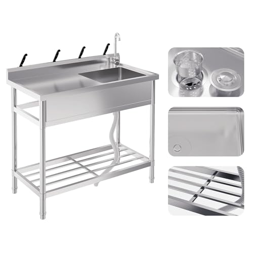 Stainless Steel Freestanding Utility Sink with Faucet and Drainboard E709258