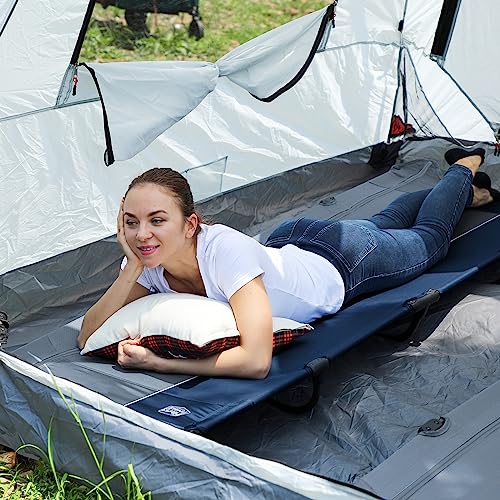 TIMBER RIDGE Lightweight Aluminum Camping Cot with Carry Bag, Blue Z494
