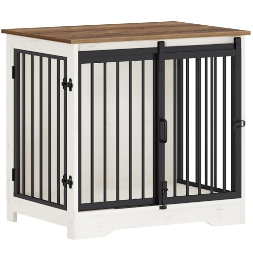 Dog Crate Furniture with Barn Door for Small Medium Dogs, Rustic Brown P911