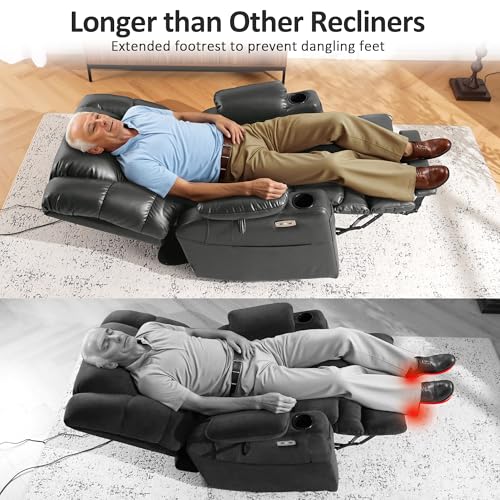 MCombo Large Triple Motor Power Lift Recliner Chair with Massage and Dual Heating, Faux Leather, Dark Brown X979