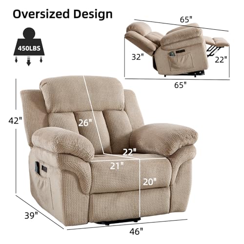 CANMOV 46" Wide Power Lift Recliner Chair for Elderly, with Massage and Heat, Light Brown K346927