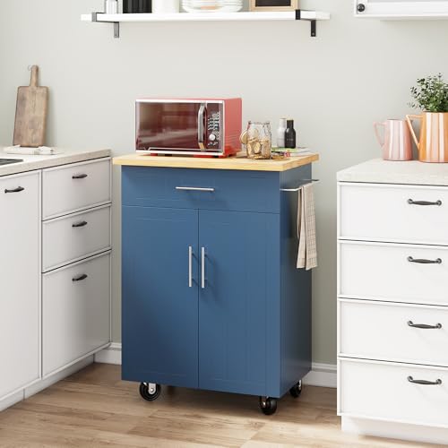 Shintenchi Kitchen Island Cart with Storage on Wheels, White V99091