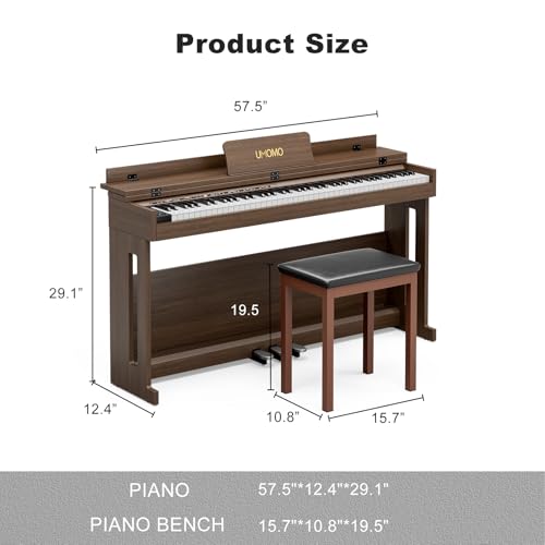 UMOMO 88 Weighted Key Digital Piano with Bench, Hammer Action, Black W36770
