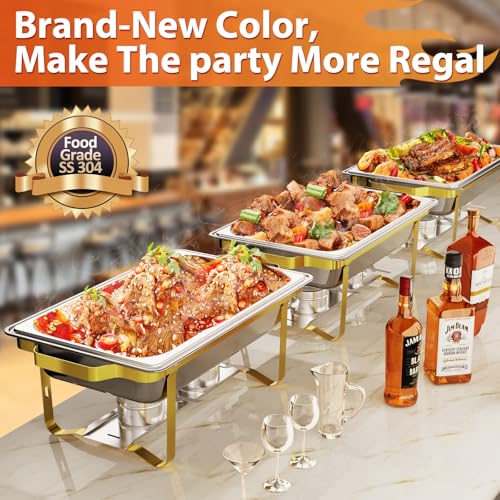 ROOMTEC 8QT 304 Stainless Steel Chafing Dish Buffet Set 4 Pack, Gold and Silver P34375
