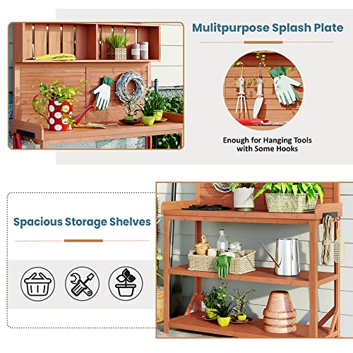 Outdoor Wooden Potting Bench Table with Drawers and Storage Shelves C672480