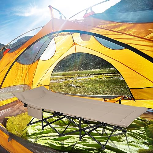 Giantex Folding Camping Cot for Adults with Carry Bag, Cushion & Headrest, Supports 450 lbs, Gray G52982