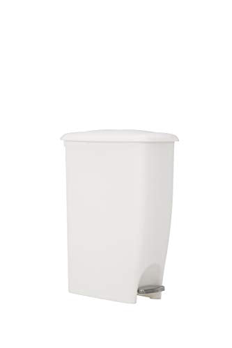 Rubbermaid Step On Lid Slim Plastic Trash Can for Home, Kitchen, and Laundry Room Garbage, 11.3 Gallon, White