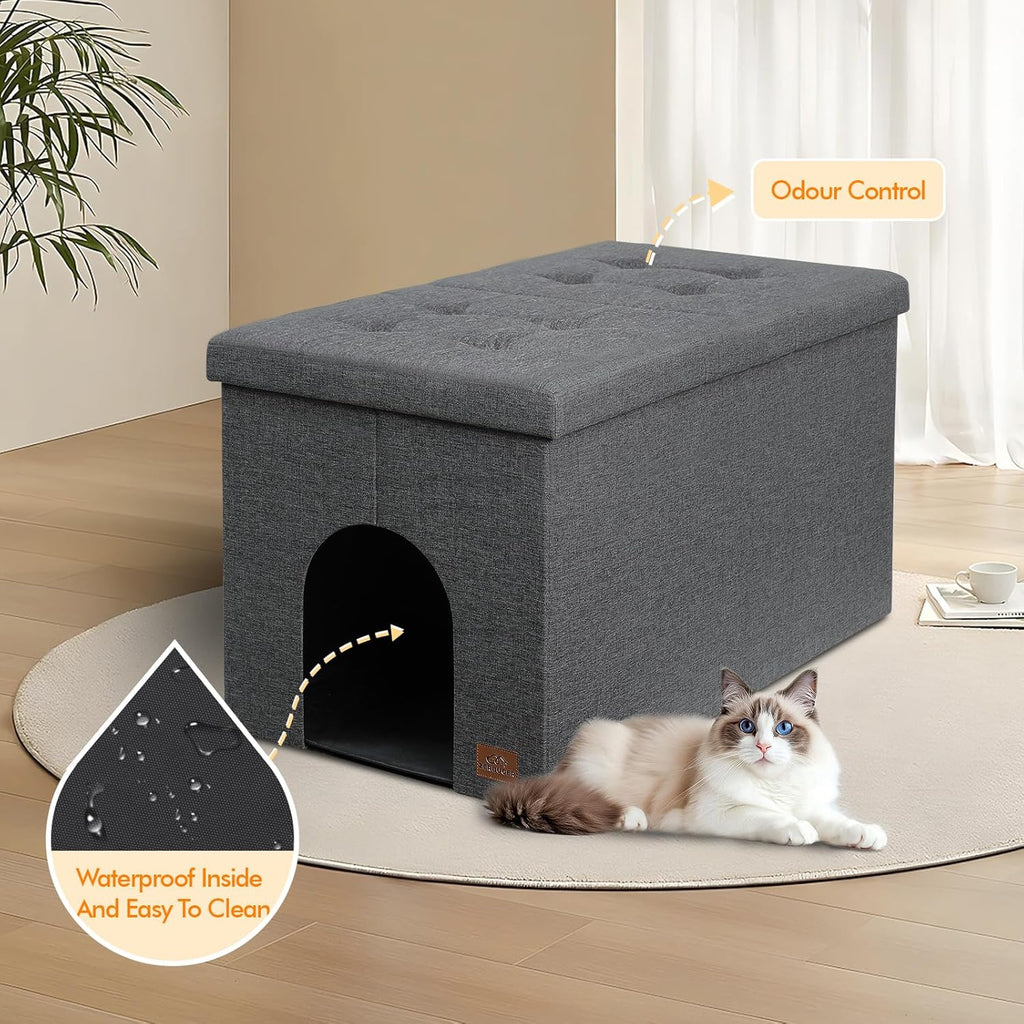 Cat Litter Box Enclosure Furniture Ottoman with Flip-Up Lid, Gray U8917