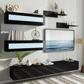 Wall Mount Floating TV Stand with Four Media Storage Cabinets and Two Shelves, Modern High Gloss Entertainment Center for 95+ Inch TV, 16-Color RGB LED Lights for Living Room, Bedroom, Black