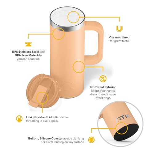 RTIC 20oz Road Trip Travel Mug with Lid and Handle, Insulated Stainless Steel P393441