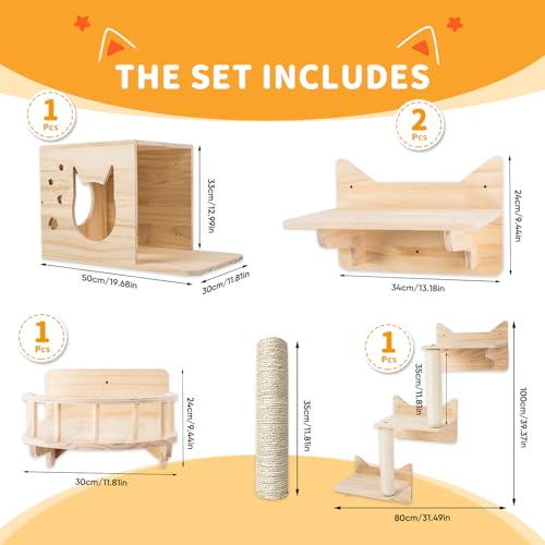 Cat Wall Shelves with Scratching Post, 3-Step Indoor Climbing Set H1185