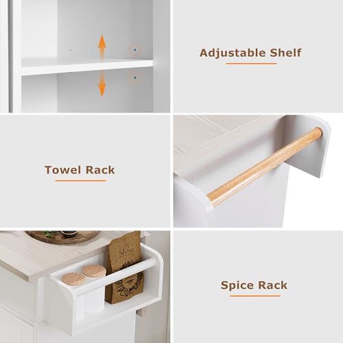 Kitchen Island Cart with Trash Can Storage and Drop Leaf B558974