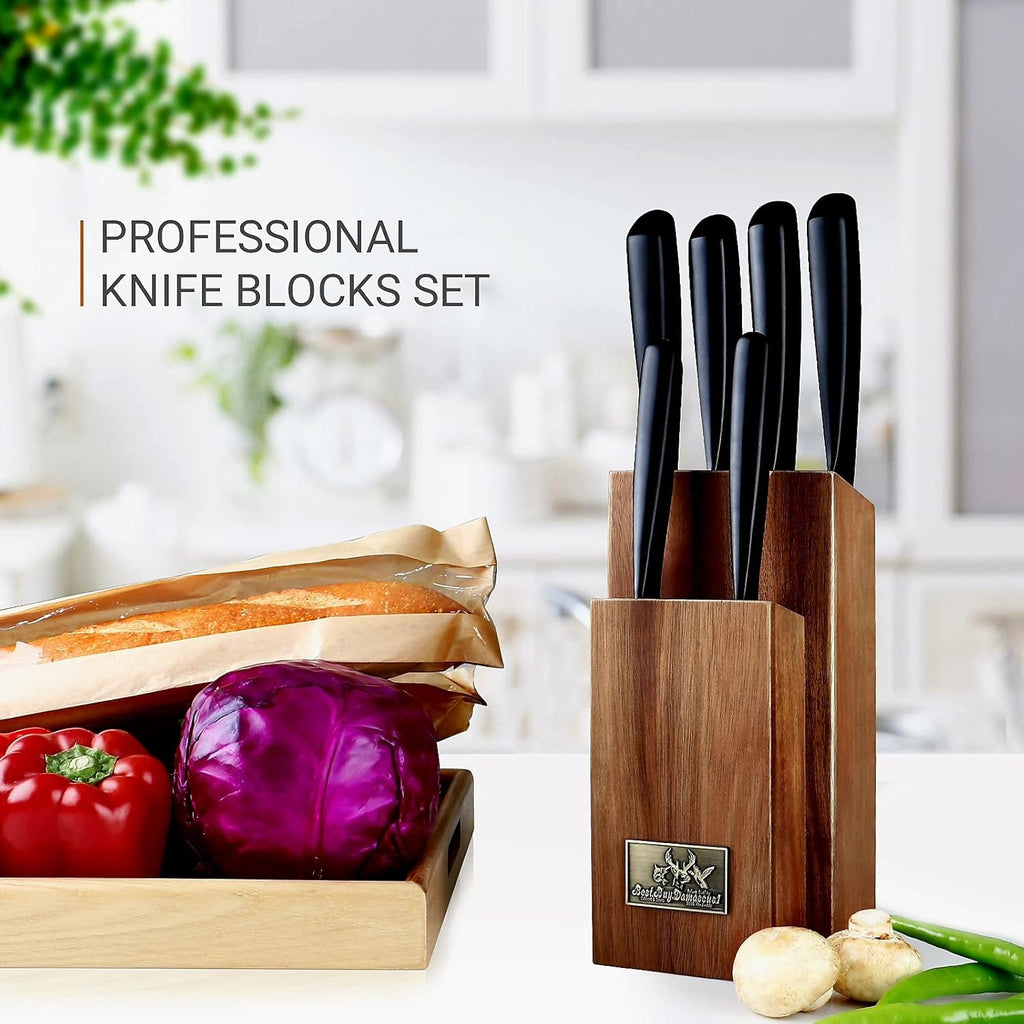 Damascus1 Chef Knife Set with Black Knife Block V9461