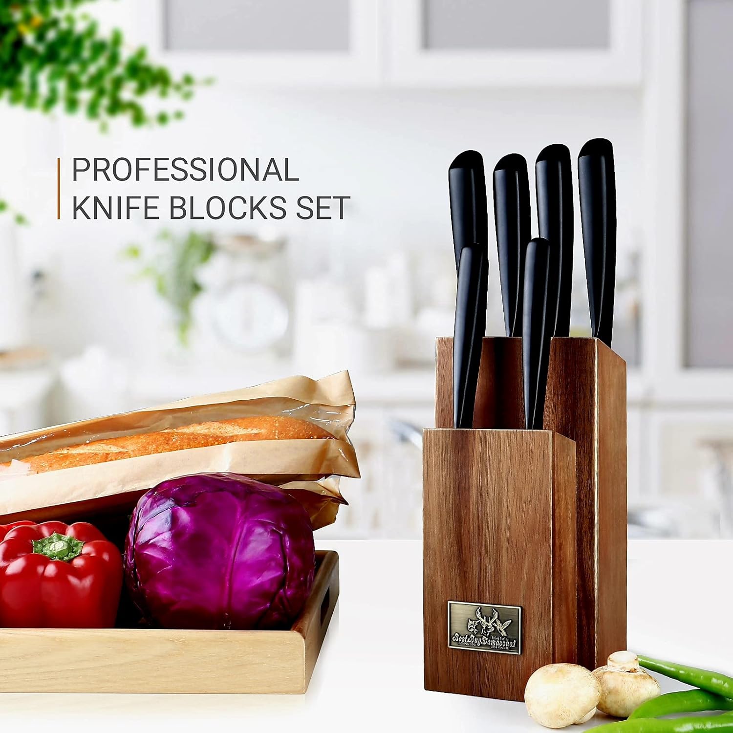 Damascus1 Chef Knife Set with Black Knife Block V9461