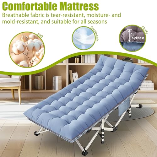 XXL Camping Cot for Adults with Mattress Heavy Duty Folding Bed with Carry Bag H5280