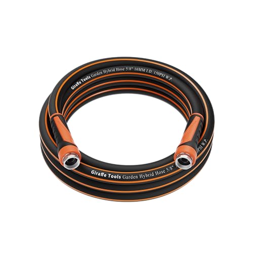 Giraffe Tools Garden Hose 100ft x 5/8", Water Hose Heavy Duty, Flexible, Lightweight Hybrid Hose with Swivel Handle, Male to Female Fittings, Burst 600 PSI
