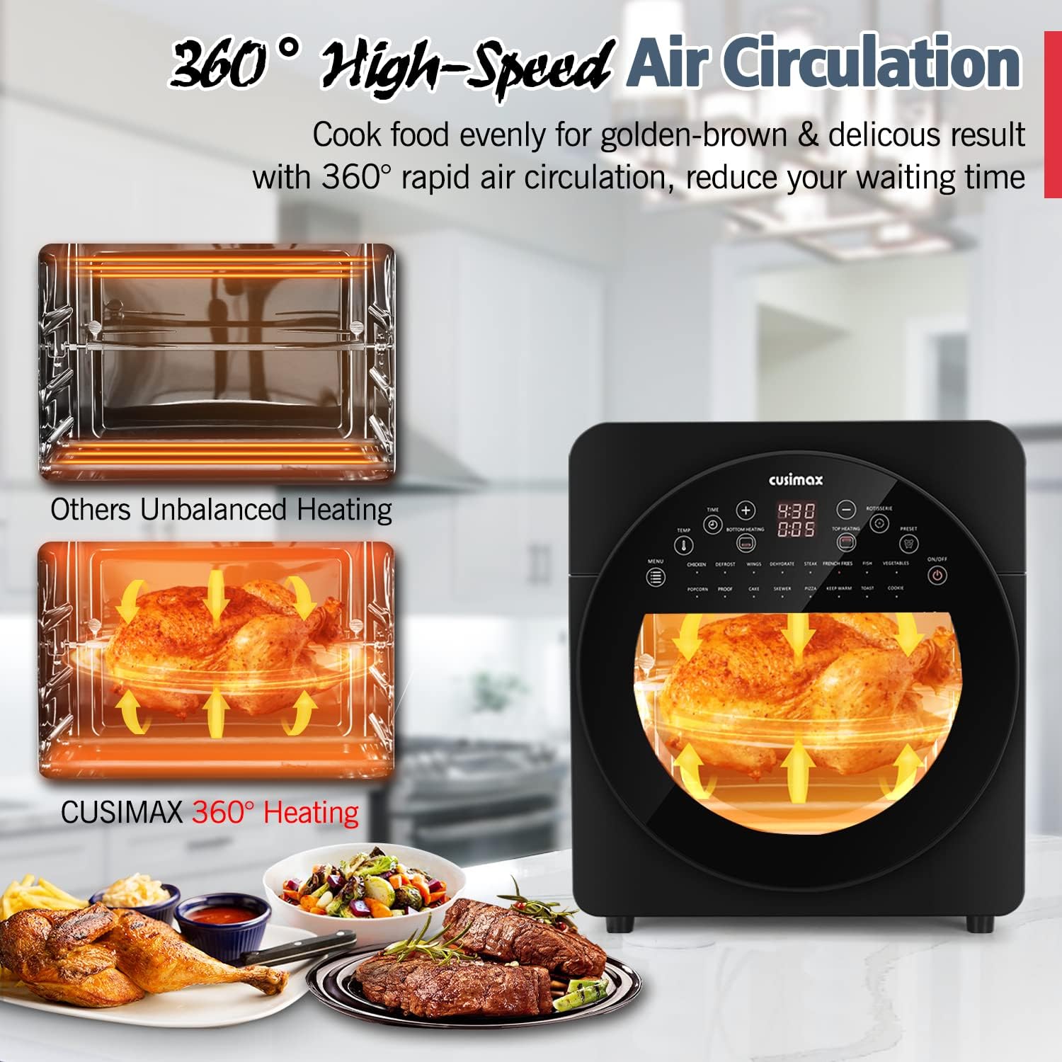 CUSIMAX Air Fryer Toaster Oven, 15.5 Quart, 16-in-1, Digital Controls, Black C500