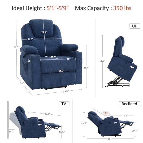 MCombo Small Power Lift Recliner Chair for Elderly with Heat and Massage, USB & Type C Ports J262