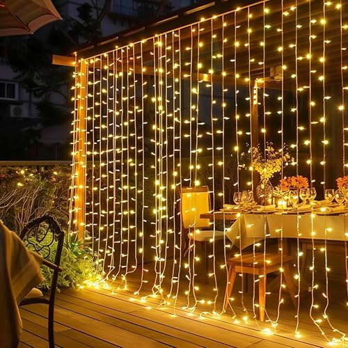 Dazzle Bright 300 LED Curtain Lights, Warm White, Plug in for Bedroom & Outdoor Decor X62406