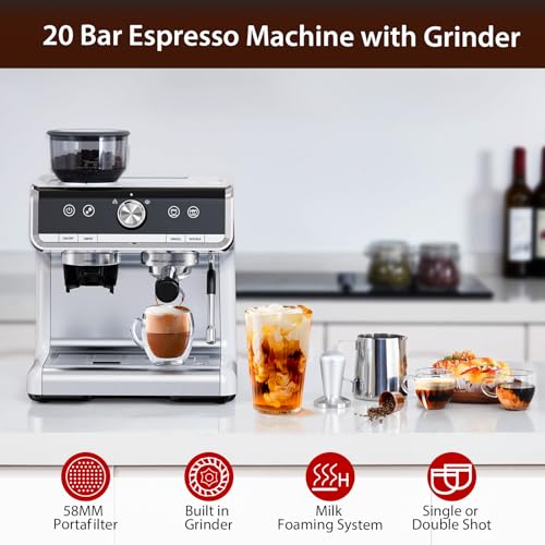 Espresso Machine with Grinder, 20 Bar, Milk Frother D6043