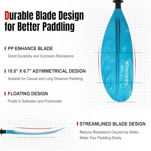 Kayak Paddles with Alloy Shaft and PP Blade, Adjustable 230-250 cm E1062