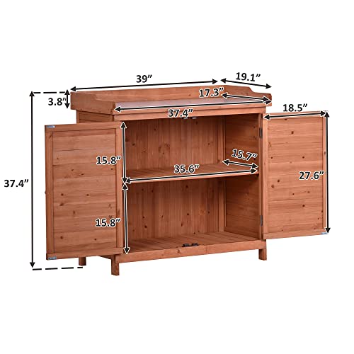 Polibi 39" Potting Bench Table, Outdoor Wooden Workstation with Storage Cabinet A50563