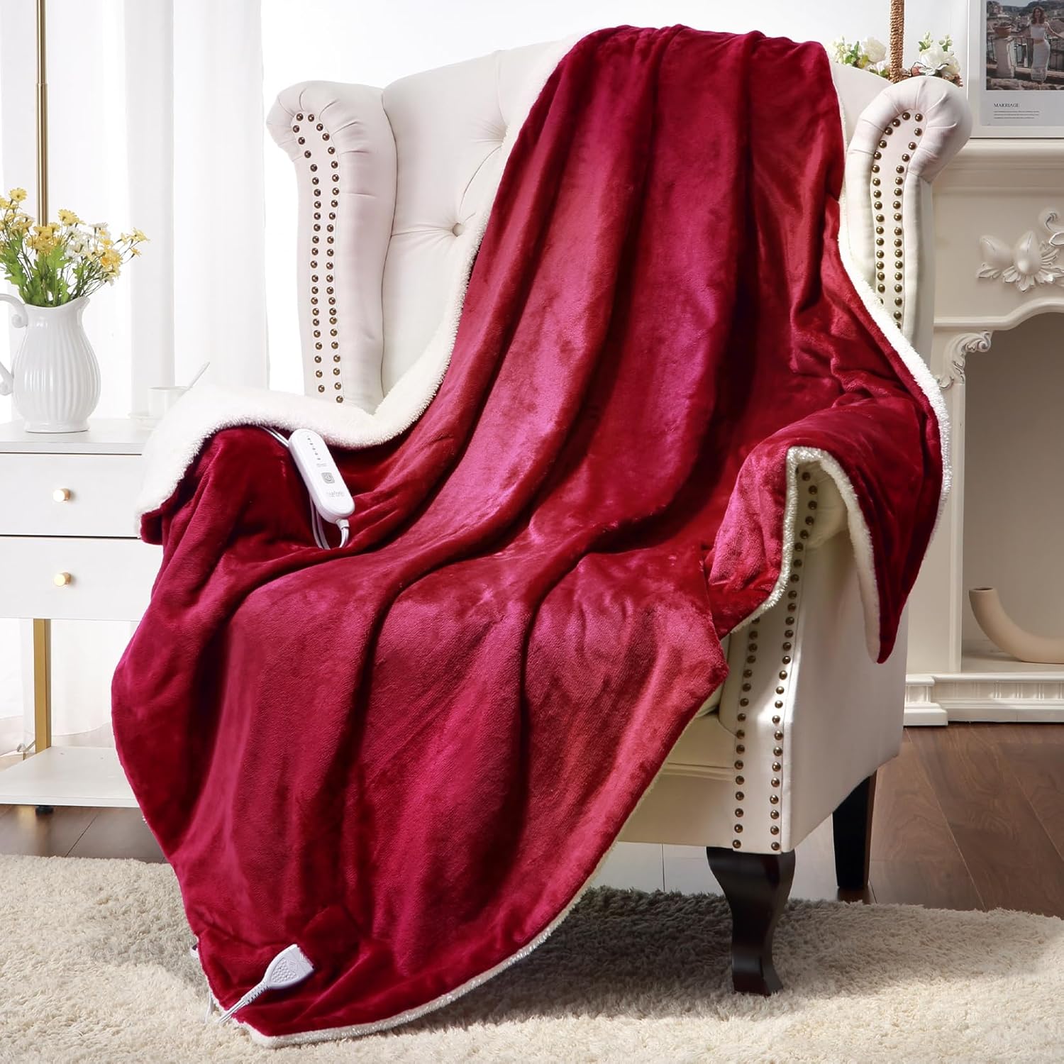 CAROMIO Heated Blanket Electric Throw 50" x 60", Red L1096