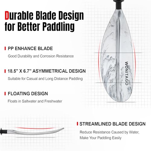 Kayak Paddles with Alloy Shaft and PP Blade, Adjustable 230-250 cm E1062