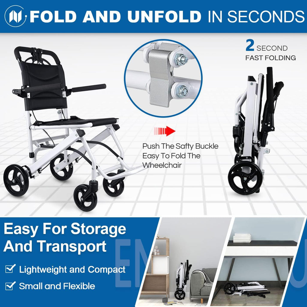 Ultra Light Folding Transport Wheelchair 16lbs Aluminum with Handbrakes V55908
