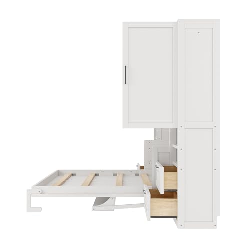 Ball & Cast Murphy Bed Queen Size Wall Chest with Charging Station and Storage Drawer, Gray J8503