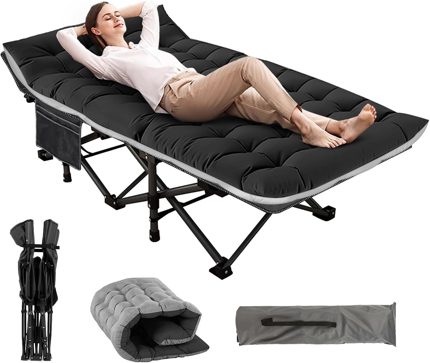 Nictemaw Folding Camping Cot, Portable Camping Cot for Adults, 900LBS Heavy Duty Sleeping Cots with Carry Bag, Double Layer Oxford Portable Travel Camp Cots for Outdoor Camp Beach Home Office Nap