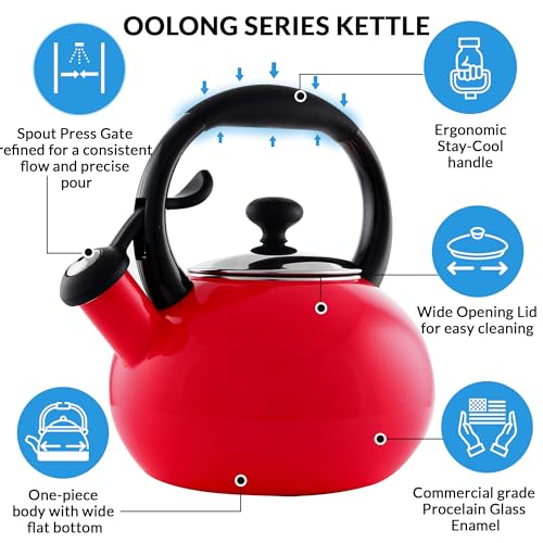 Chantal 1.8 QT Whistling Tea Kettle, Enamel on Carbon Steel, Red Y64210