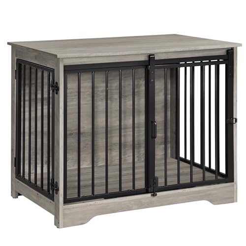 Dog Crate Furniture with Barn Door for Small Medium Dogs, Rustic Brown P911